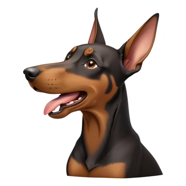 cinematic-cute-yawning-doberman-portrait-emoji,-head-tilted-slightly-with-a-dramatic,-wide-open-yawn,-revealing-a-sleek black and brown fur-with-a-subtle-shimmer,-floppy-ears-slightly-drooping,-round-brown-eyes-barely-open-in-drowsy sticker