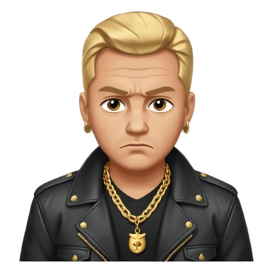 Russian 1990s gangster emoji, leather jacket, gold chain, serious face, cartoon style sticker