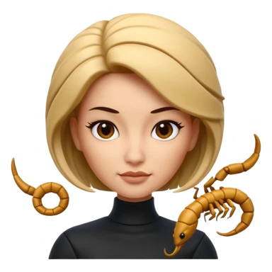 Scorpio zodiac signA 3D cartoon woman with a scorpion-shaped hairstyle, confident expression, smooth skin tone, Memoji-style. sticker