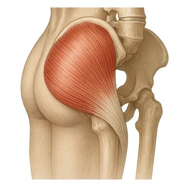 realistic and educational illustration of the gluteus medius muscle, detailed anatomy, clear and illustrative view, neutral background, no explicit references to sensitive parts sticker