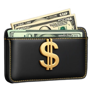 Rich emoji style black leather wallet with dollar bills, luxury money vibe, premium 3D emoji, ultra clean, high detail, no background
 sticker