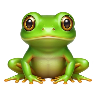 Cinematic Cute Green Tree Frog Portrait Emoji, Head tilted playfully and inquisitively, featuring a charmingly compact form with vivid green, slightly textured skin, prominent sticky toe pads, and round, sparkling eyes full of playful wonder, Simplified yet irresistibly adorable features, highly detailed, glowing with a warm, inviting jungle glow, high shine, affectionate and lively, stylized with a touch of tropical whimsy, soft glowing outline, capturing the essence of a mischievous yet loving frog that seems as if it could hop out of the screen into your arms! sticker