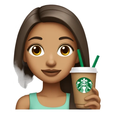 Latina cute girl with long straight brown and long eyelashes hair holding starbucks drink sticker