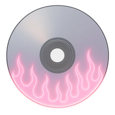 A minimalist CD disc with subtle pink flames, glowing effect, variation 2 sticker