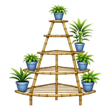 Very Large alien-futuristic multi-tier multi-level curved spiral step plant rack constructed from 7/8ths of an inch thin vining bamboo poles  sticker