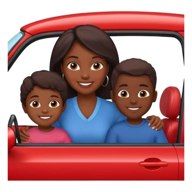 a single Dark Skin mom with two children, one young boy and a baby girl in a car red sticker