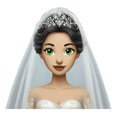 Hyper Realistic ornate ballgown long sleeve Wedding dress with diamanté on Russian bride with green eyes and long black hair with veil hyper realistic  sticker