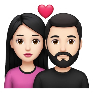👩🏻‍❤️‍💋‍👨🏻 this one but the man should be bald. white woman with long black hair and white bald young man whoitiut hair and a heart between their heads. she has pink lips and both have brown eyes. he has e full beard but short. both wear black  sticker