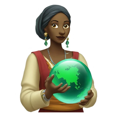 Female gypsy Fortune teller holding a crystal ball with a smaller green earth inside it sticker