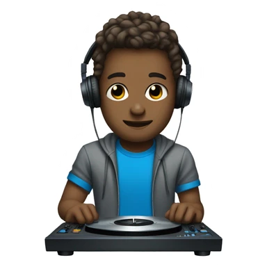 A DJ With dark blond Hair a Blue t Shirt and a turntable  sticker