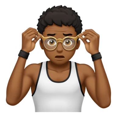 black boy athlete in stringer with gold glasses frustrated scared pulling hair sticker