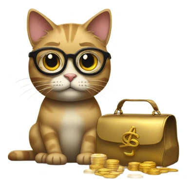 cat in brutal glasses with a bag of gold coins sticker
