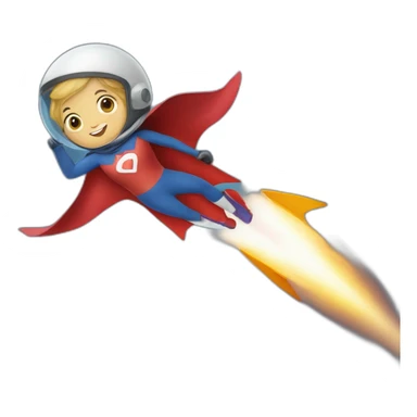 person dressed with a superhero cape riding on a rocket sticker