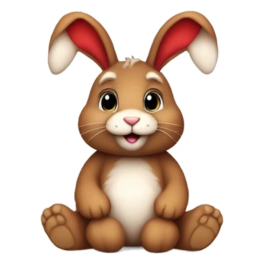 Cute Fluffy brown bunny rabbit teddy wearing red tshirt sitting  sticker