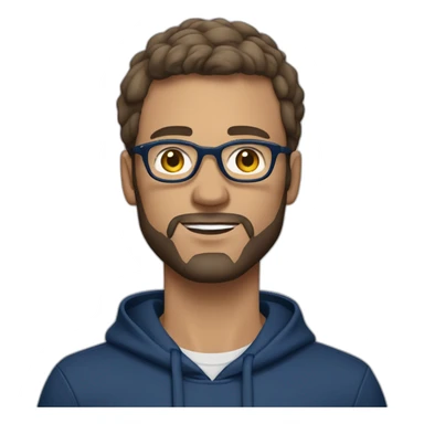Brown short hair white man with a beard and round glasses typing on apple computer wearing a dark blue nike hoodie sticker
