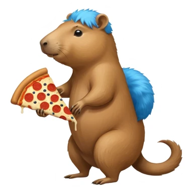 my capybara has got long legs. it has got blue fur. it's eating pizza sticker