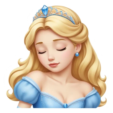 Cinematic Realistic Sleeping Cinderella Portrait, portrayed with exceptional realism: her luminous porcelain skin and exquisitely detailed golden-blonde hair lie softly under the gentle caress of natural light. Her eyes are peacefully closed in a serene, dreamlike slumber, and every fold and shimmer of her iconic ball gown is rendered with painstaking detail. The overall composition radiates a quiet, enchanting glow that encapsulates the timeless, restful beauty of a princess lost in a gentle, magical dream. sticker