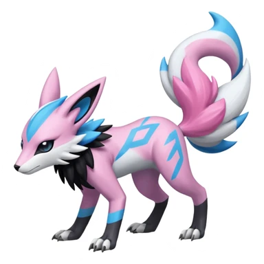 Splash-marked Exotic Meloetta-Zeraora-Lombax-Renamon-Protogen-Palkia-hybrid-fusion-Fakémon-creature, full body sticker