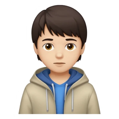 boy dark brown hair with bangs with straight eyebrows folding clothes  sticker