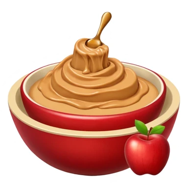 bowl with apple chunks with peanut butter sticker