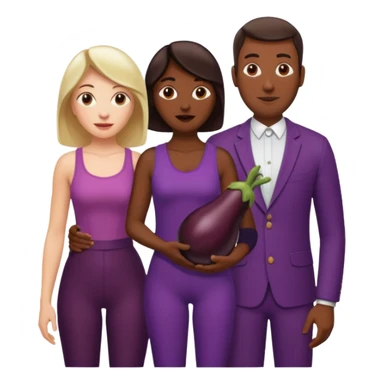 A white woman next to a dark man holding an aubergine in front the mans crotch area sticker
