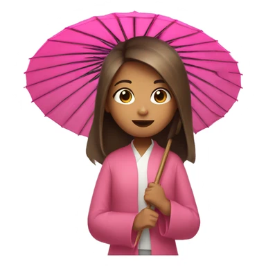 girl with long hair indoors holding pink japanese umbrella sticker