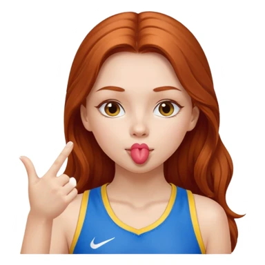 A cute ukrainian girl, with long auburn hair, playing sports, she's blowing a kiss. sticker