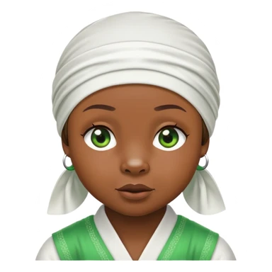 Sweet brown bear with green eyes in a stylish white durag head wrap, cool expression, iOS emoji style sticker