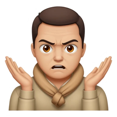 a bust of a person with both their hands around their neck with a angry face sticker