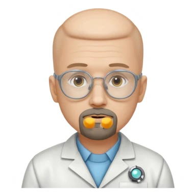 Make a person in a scientist's suit, hairless, with glasses and a goatee. sticker