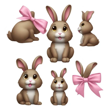 cute brown bunny with pink bow, one leg white, other gray sticker