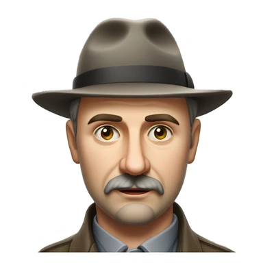 Russian writer Alexander Kuprin Photorealism A plump serious man of Slavic appearance with Small eyes with goatee beard and mustache, with a  short haircut, big detailed face, wrinkled face, wearing a fedora hat sticker