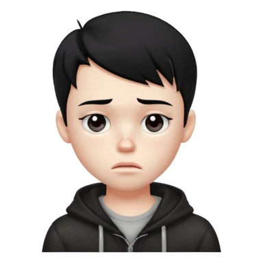 a PRETTY BRATZ boy with black long hair looking sad and covering his face sticker