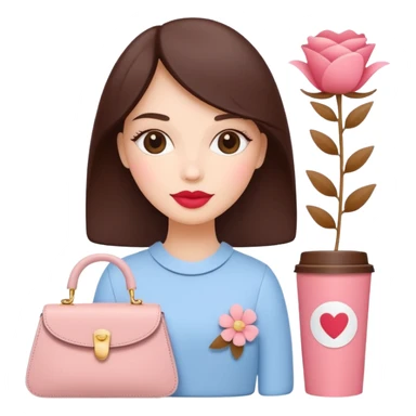 Minimal feminine icon representing girls’ lifestyle, subtle elements of lipstick, coffee cup, flower, handbag merged into one simple symbol, pastel color palette, flat design, modern and friendly, social media–ready. sticker