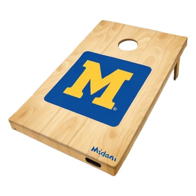 Cornhole board blue and yellow with Michigan “M” With a  cornhole bag sticker
