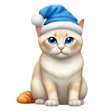 chubby flame point Siamese, white fur with orange accents and blue eyes wearing a red christmas hat  sticker