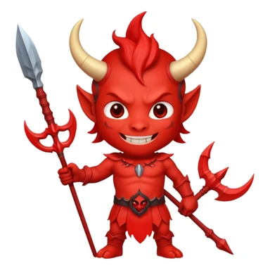a Red devil, short horn Chibi red demon hold a trident sticker