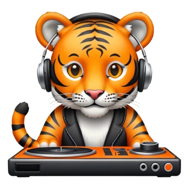Tiger DJ with headphones and turntable sticker
