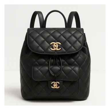 Chanel Urban Backpack, black quilted leather, gold hardware, CC logo, elegant and urban, minimalist background sticker