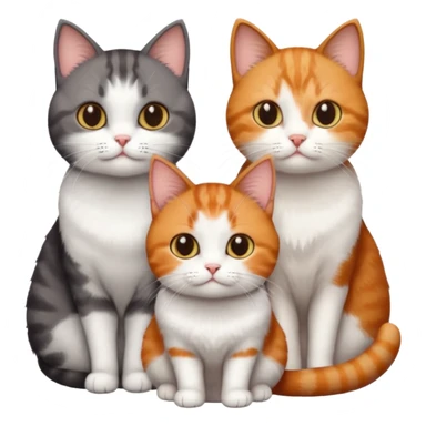 3 different coloured tiny short haired cats, including a dark grey and white cat, and a dark brown tabby and white and a ginger and white sticker