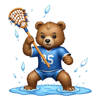 Bear playing lacrosse in the rain sticker