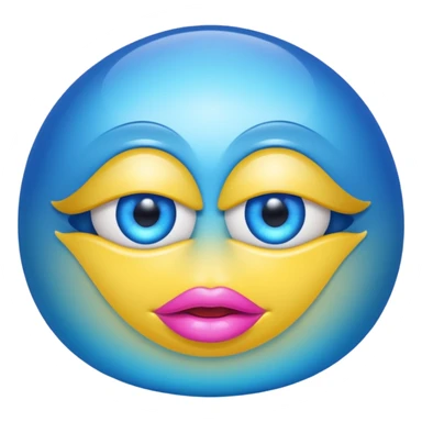 A translucent blue half-sphere with pink lips and two yellow eyes and 8 toea around the bottom sticker