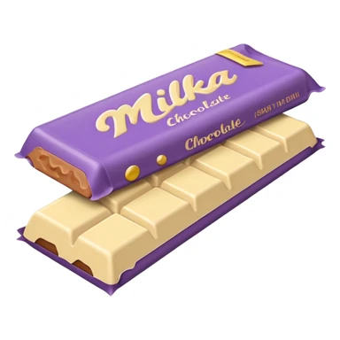 emoji style flat illustration, pastel lilac Milka chocolate bar, beige pink yellow accent tones, light grain, no background, pinterest sticker aesthetic sticker