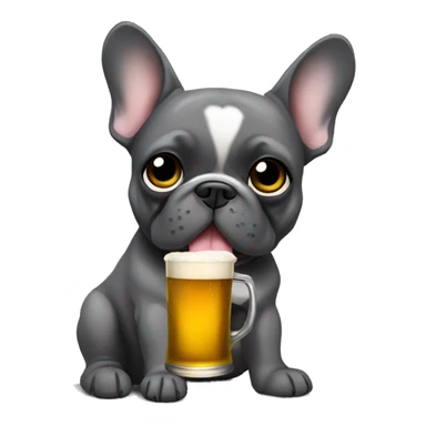 French bulldog dark grey holding a beer sticker