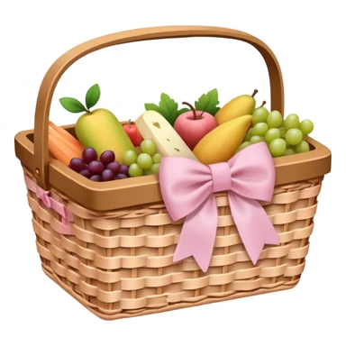 picnic basket with a light pink bow, natural and realistic sticker