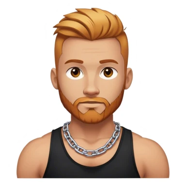 Buff guy selfie with thick silver chain link necklace and reddish blonde hair and beard with shaved sides of head and blond highlights on top in black tank top sticker