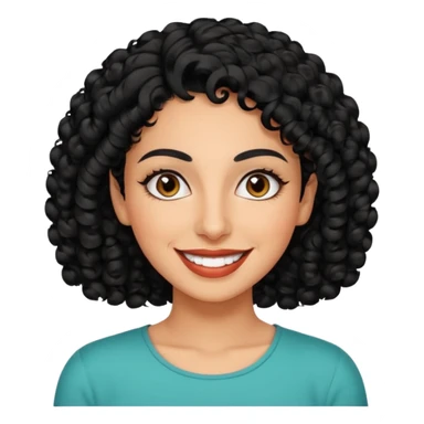 30 year old iranian woman very short curly black hair, big brown eyes, tanned skin, big smile, white teeth, pretty, stylish sticker