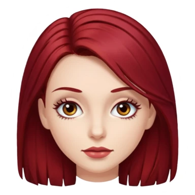 A woman whit dark red hair and some eys lashes sticker