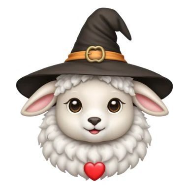 Lamb wearing witch’s hat. Lamb has heart eyes.  sticker