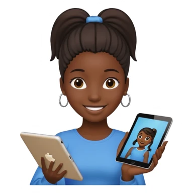 Black girl with ponytail holding ipad sticker
